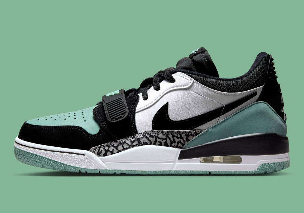 Pastellgrün legt sich auf den Jordan Legacy 312 Low.