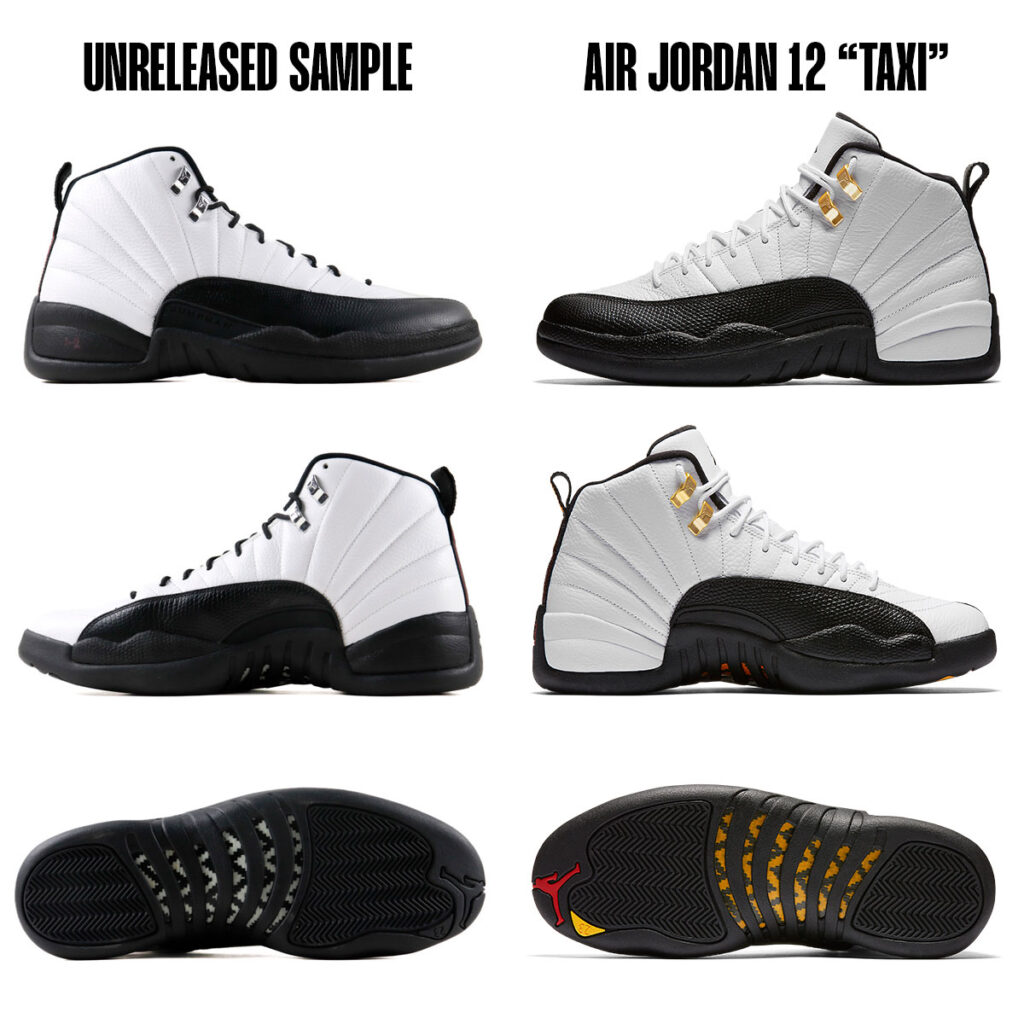 Der Air Jordan 12 „Black Tongue Taxi“ Sample aus dem Jahr 2010 taucht auf.